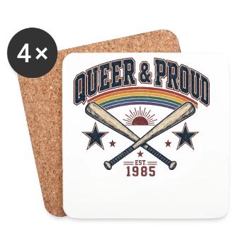 Queer & Proud Baseball T-Shirt Vintage Pride Retro - Coasters (set of 4) - white - Front