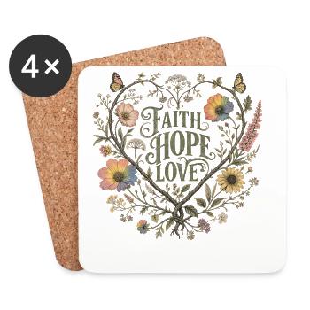Faith Hope Love Botanical Heart Hoodie Vintage - Coasters (set of 4) - white - Front