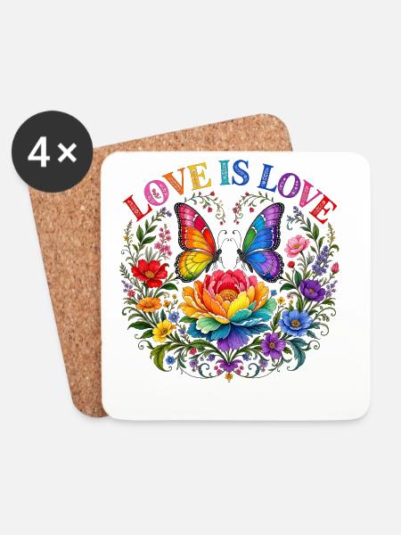 Love Is Love Pride Blumen Schmetterling LGBTQ CSD - Untersetzer (4er-Set) - Weiß