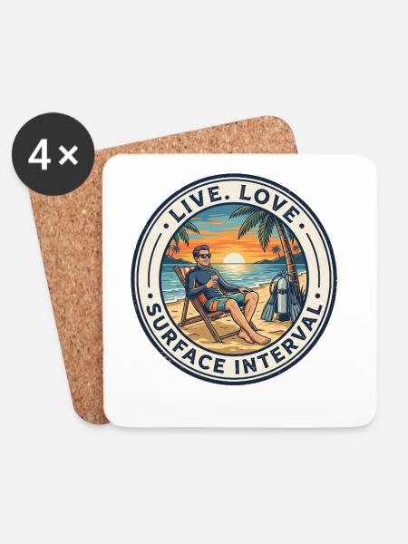Live Love Surface Interval Tauchen - Untersetzer (4er-Set) - Weiß