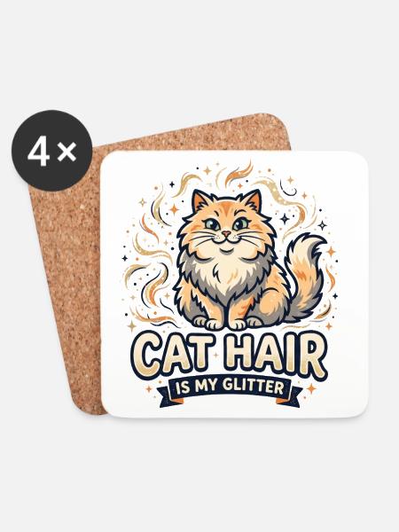 Katzenhaar-Glitzer - Untersetzer (4er-Set) - Weiß