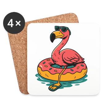 Flamingo im Pool mit Donut Schwimmring Sommer - Untersetzer (4er-Set) - Weiß - Vorne