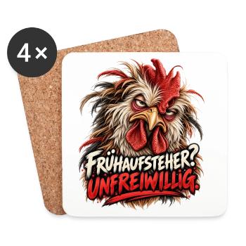 Frühaufsteher Unfreiwillig - Genervter Hahn - Untersetzer (4er-Set) - Weiß - Vorne