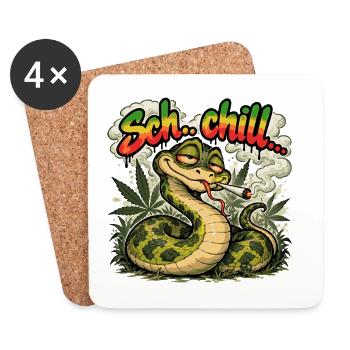 Chill – Bekiffte Schlange | Lustiges Stone Design - Untersetzer (4er-Set) - Weiß - Vorne