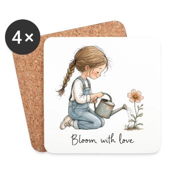 Mädchen mit Gießkanne – Bloom With Love Garten - Untersetzer (4er-Set) - Weiß - Vorne