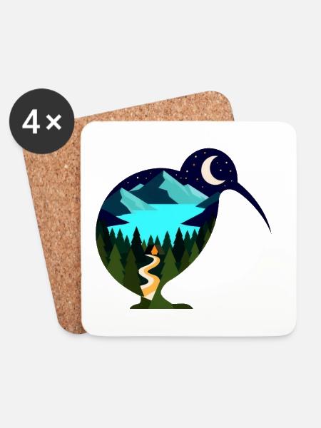 Kiwi Nachtlandschaft - Untersetzer (4er-Set) - Weiß