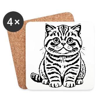 Britisch Kurzhaar Katze Tigerkatze Katzenshirt  - Untersetzer (4er-Set) - Weiß - Vorne