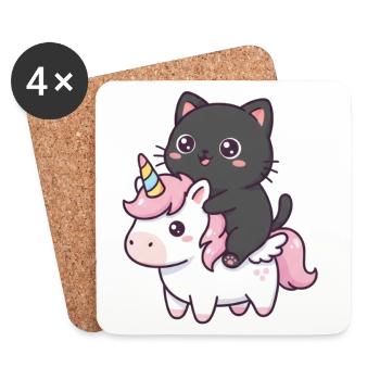 Katze auf Einhorn - Untersetzer (4er-Set) - Weiß - Vorne