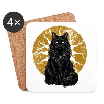Schwarze Katze Magical Mond Mystisch Cottagecore - Untersetzer (4er-Set) - Weiß - Vorne