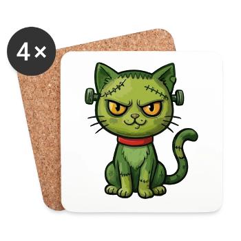 Grüne Zombie-Katze - Untersetzer (4er-Set) - Weiß - Vorne