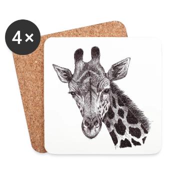 Giraffenkopf gezeichnet - Untersetzer (4er-Set) - Weiß - Vorne