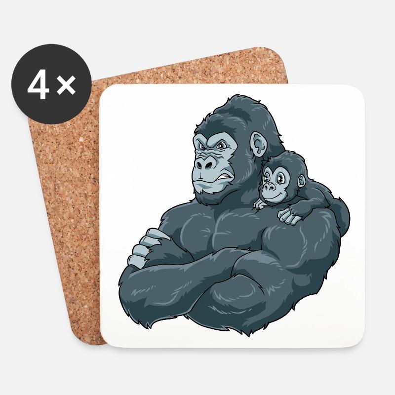 Starker Gorilla mit Gorilla Kind - Untersetzer (4er-Set) - Weiß