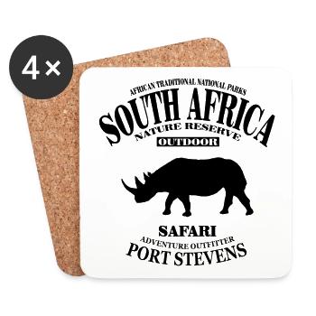 Afrique du Sud - Rhinocéros - Dessous de verre (lot de 4) - blanc - Devant