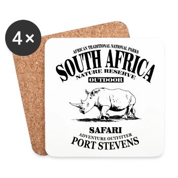 Afrique du Sud - Rhinocéros - Dessous de verre (lot de 4) - blanc - Devant