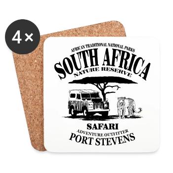 Afrique du Sud - Léopard - Dessous de verre (lot de 4) - blanc - Devant
