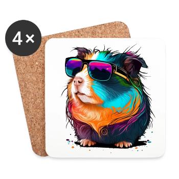 Meerschweinchen mit Sonnenbrille - Untersetzer (4er-Set) - Weiß - Vorne