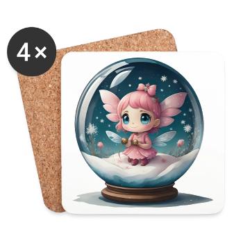 Kleine Weihnachtselfe in einer Schneekugel - Untersetzer (4er-Set) - Weiß - Vorne