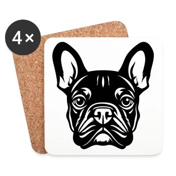 French Bulldog Dog Head - Coasters (set of 4) - white - Front