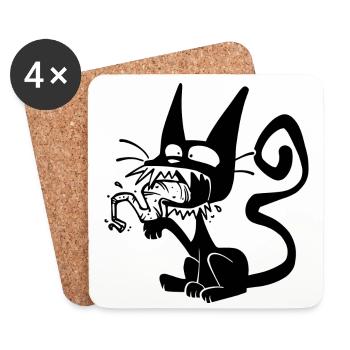 Blaack Cat licking paw - Dessous de verre (lot de 4) - blanc - Devant