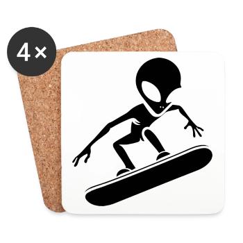 Design minimaliste : Alien Snowboarder - Dessous de verre (lot de 4) - blanc - Devant