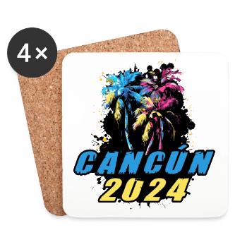 Cancun 2024 Holiday Palm Trees Colorful - Coasters (set of 4) - white - Front