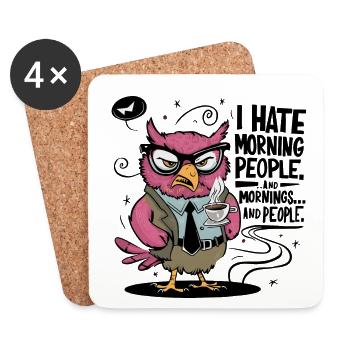 Premier hibou au café avec tasse à café - Dessous de verre (lot de 4) - blanc - Devant