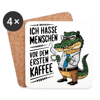 Erst Kaffee grantiges Krokodil mit Kaffeetasse - Untersetzer (4er-Set) - Weiß - Vorne