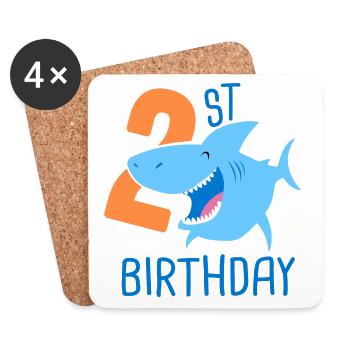 2e anniversaire garçon 2 ans requin - Dessous de verre (lot de 4) - blanc - Devant