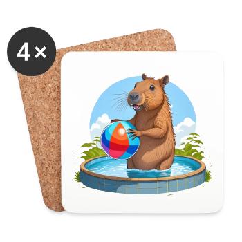 Capybara spielt im Freibad mit einem Wasserball - Untersetzer (4er-Set) - Weiß - Vorne