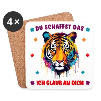 Du schaffst das! Ich glaub an dich! Tigerstark - Untersetzer (4er-Set) - Weiß - Vorne