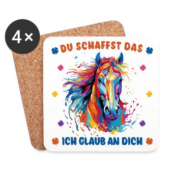 Du schaffst das! Ich glaub an dich - Pferd Reiter - Untersetzer (4er-Set) - Weiß - Vorne