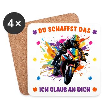 Du schaffst das! Ich glaub an dich! - Motorrad - Untersetzer (4er-Set) - Weiß - Vorne