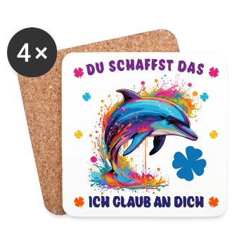 Du schaffst das! - Glücksbringer - Delphin Delfin - Untersetzer (4er-Set) - Weiß - Vorne