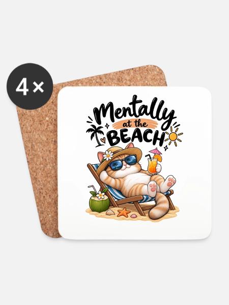 Cat-Beach-Urlaub mit Sonnenbrille - Untersetzer (4er-Set) - Weiß
