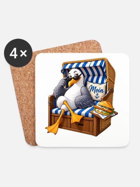 Strandvogel im Strandkorb - Untersetzer (4er-Set) - Weiß