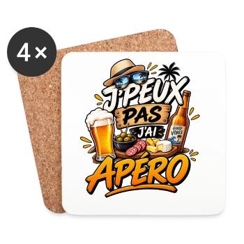 Ich kann nicht, ich habe einen Aperitif – Humor - Untersetzer (4er-Set) - Weiß - Vorne
