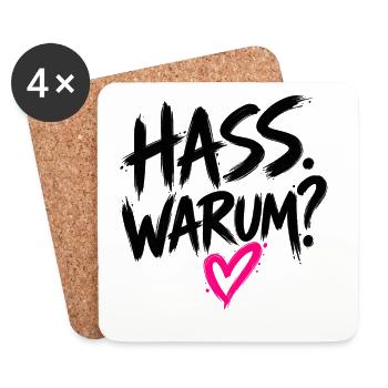 HASS. WARUM. – Statement gegen Hass - Untersetzer (4er-Set) - Weiß - Vorne