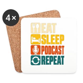 Eat Sleep Podcast Repeat Retro Design - Untersetzer (4er-Set) - Weiß - Vorne