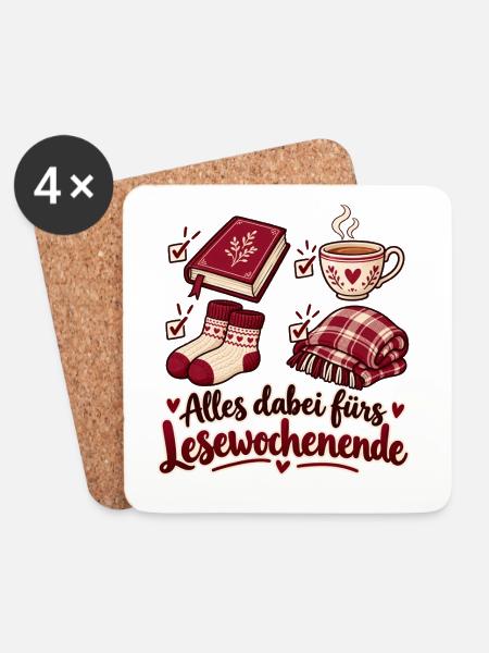 Alles dabei fürs gemütliche Lesewochenende - Untersetzer (4er-Set) - Weiß