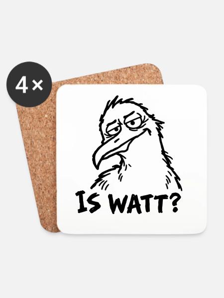 IS WATT? – Misstrauische Möwe - Untersetzer (4er-Set) - Weiß