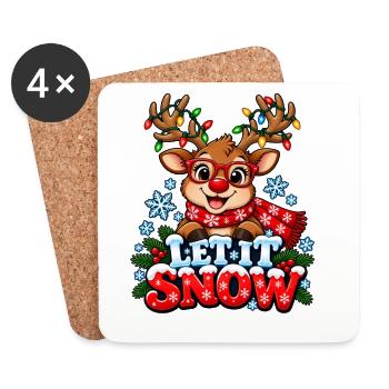 Let It Snow – Rentier mit Weihnachtslichtern - Untersetzer (4er-Set) - Weiß - Vorne