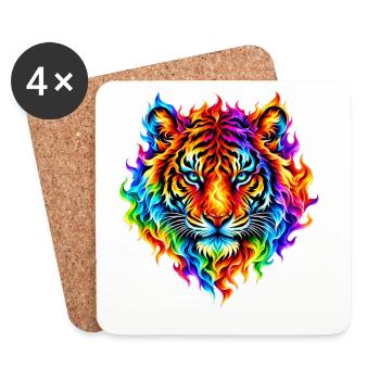 Regenbogentiger in Flammen - Untersetzer (4er-Set) - Weiß - Vorne