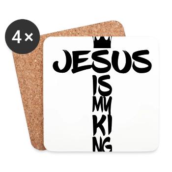 Jésus est roi avec croix et couronne - Dessous de verre (lot de 4) - blanc - Devant