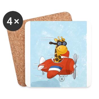 Giraffe Pilot rotes Flugzeug Flieger Kinder Motive - Untersetzer (4er-Set) - Weiß - Vorne