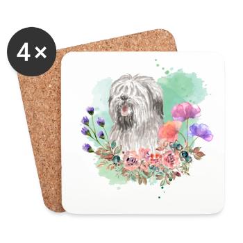 Briard Cottagecore Watercolor Flowers - Coasters (set of 4) - white - Front