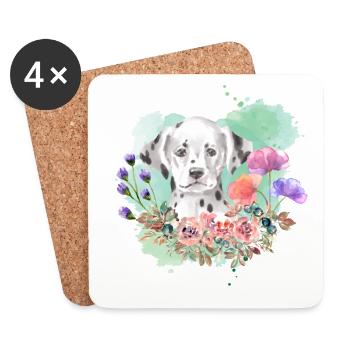 Dalmatien Puppy Cottagecore Aquarelle Fleurs - Dessous de verre (lot de 4) - blanc - Devant