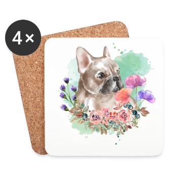French Bulldog Cottagecore Watercolors - Coasters (set of 4) - white - Front