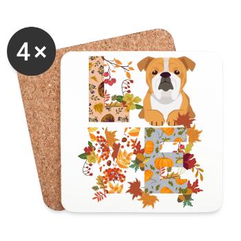 Bulldog Dog Autumn Gratitude Love - Coasters (set of 4) - white - Front
