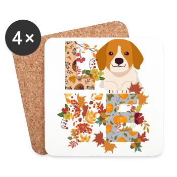 Doux Beagle Chien Automne Gratitude Amour - Dessous de verre (lot de 4) - blanc - Devant