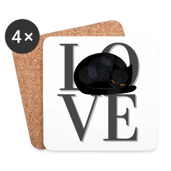 Cat Love - black/grey - Coasters (set of 4) - white - Front